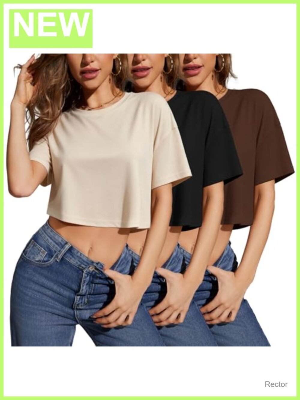 Women's Oversized Cropped Short Sleeve Crew Neck T-Shirt 3-Pack Loose Fit Tee